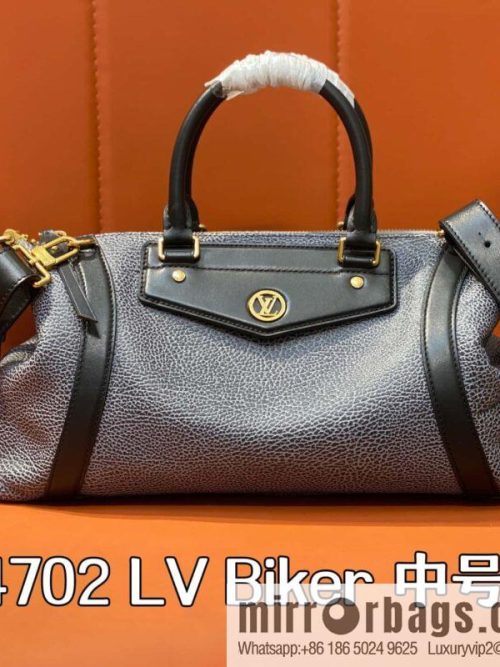 [Original order boutique] M14702 gray-blue, full leather locomotive bag LV Biker medium handbag, locomotive bag