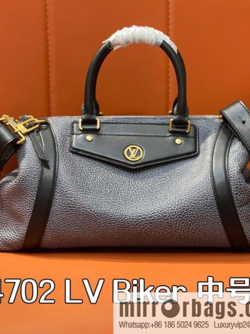 [Original order boutique] M14702 gray-blue, full leather locomotive bag LV Biker medium handbag, locomotive bag