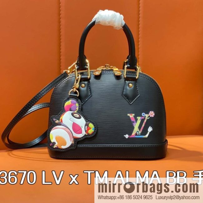 [Boutique‑grade] M13670 black, water ripple shell bag, the new LV x TM ALMA BB handbag of the season.