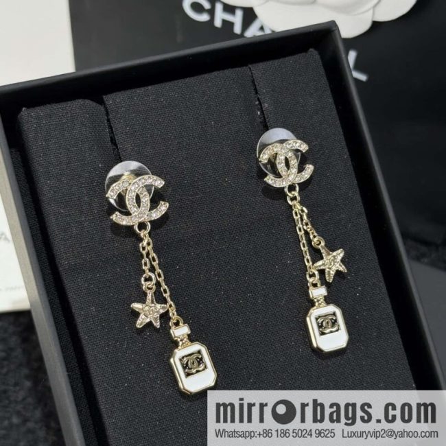 ☀️New ☑️ chanel c2 double c tassel perfume bottle pentagram earrings