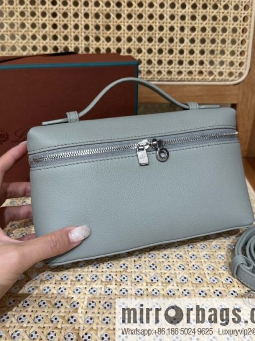 Loro Piana 2nd Generation Extra Pocket L19 Clutch Bag FAN4046 Eucalyptus Silver Buckle