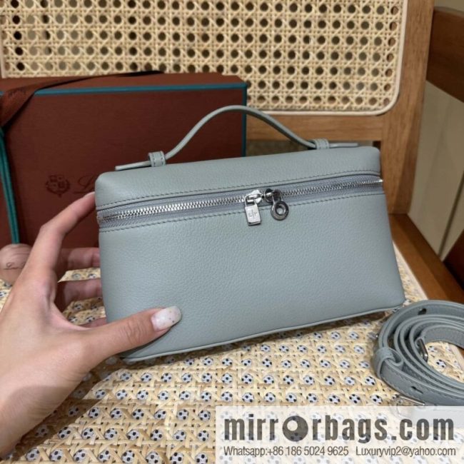 Loro Piana 2nd Generation Extra Pocket L19 Clutch Bag FAN4046 Eucalyptus Silver Buckle