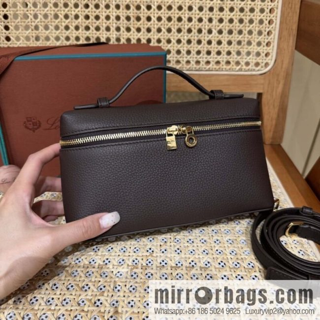 Loro Piana 2nd Generation Extra Pocket L19 Clutch Bag FAN4046 Chocolate Brown Gold Buckle