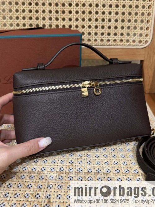 Loro Piana 2nd Generation Extra Pocket L19 Clutch Bag FAN4046 Chocolate Brown Gold Buckle