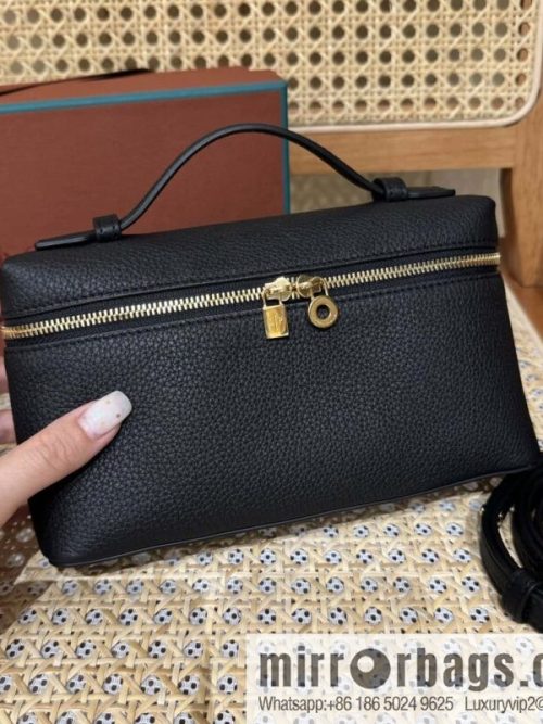 Loro Piana 2nd Generation Extra Pocket L19 Clutch Bag FAN4046 Black Gold Buckle
