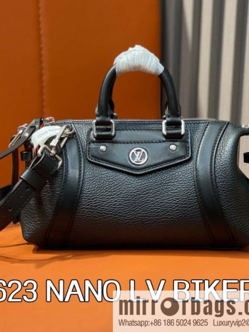 [Original order boutique] M14623 black, full leather locomotive bag NANO LV BIKER handbag