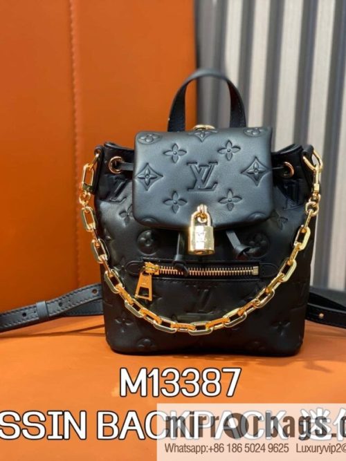 [Original order boutique] M13387 black, full leather embossed backpack COUSSIN BACKPACK mini handbag