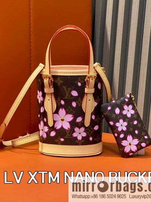 [Original order boutique] M13417 old flower, cherry blossom silk screen bucket bag LV XTM NANO BUCKET handbag