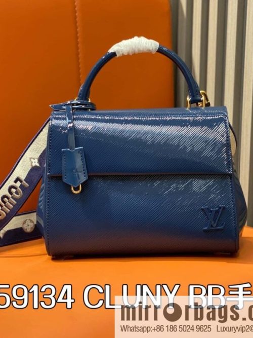 [Original order boutique] M59134 blue patent leather, water ripple handbag series CLUNY BB handbag