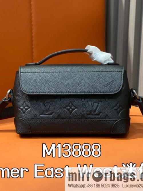 [Original order boutique] M13888 black, full leather embossed men\'s bag mini messenger bag Steamer East West mini handbag