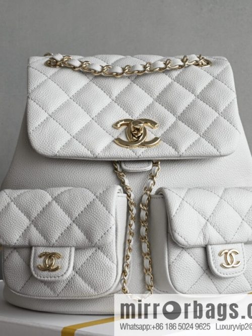 CHANEL Double Pocket Frog 🐸 Retro Backpack, Light Grey, Medium AS3860