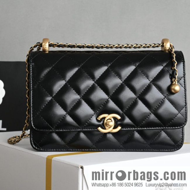 CHANEL new version small gold ball double bead chain AS2284 black