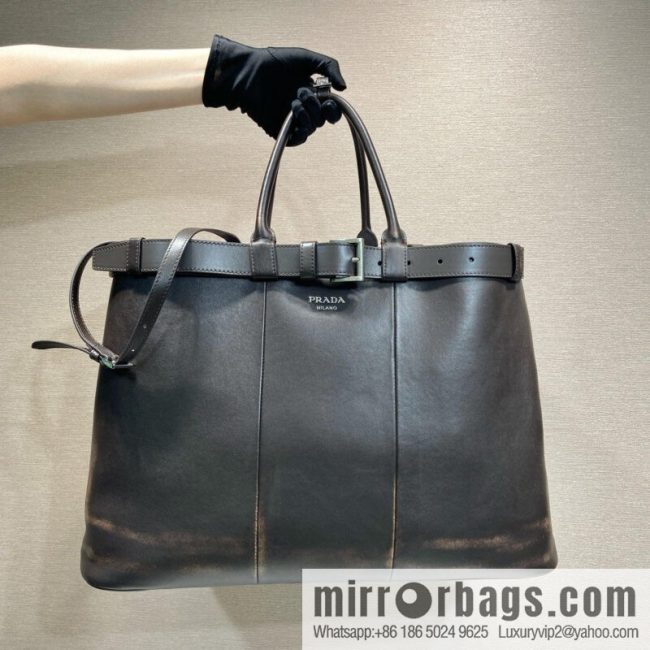 PRADA new men\'s bag 1BG126 extra large imitation old leather, coffee color