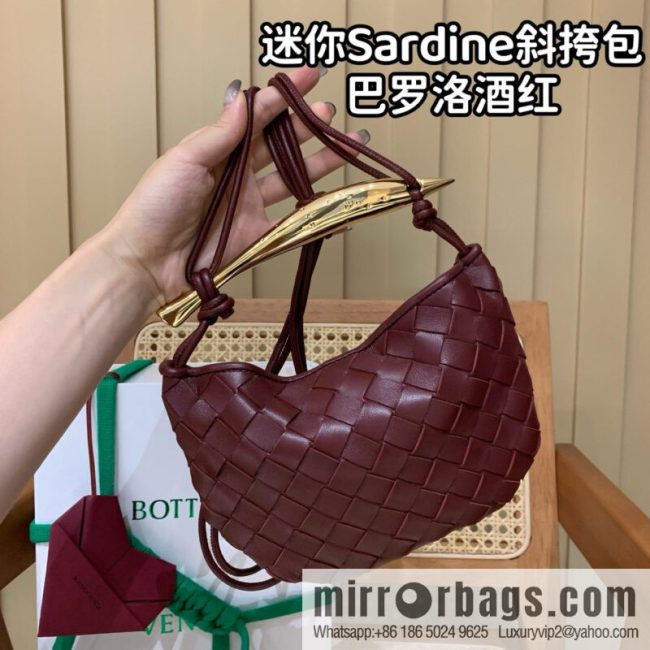 BV Mini Sardine Crossbody Bag 744267 Barolo Burgundy