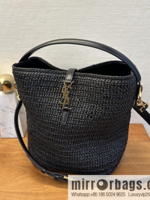 YSL Woven Bucket Bag _ 773991 Black