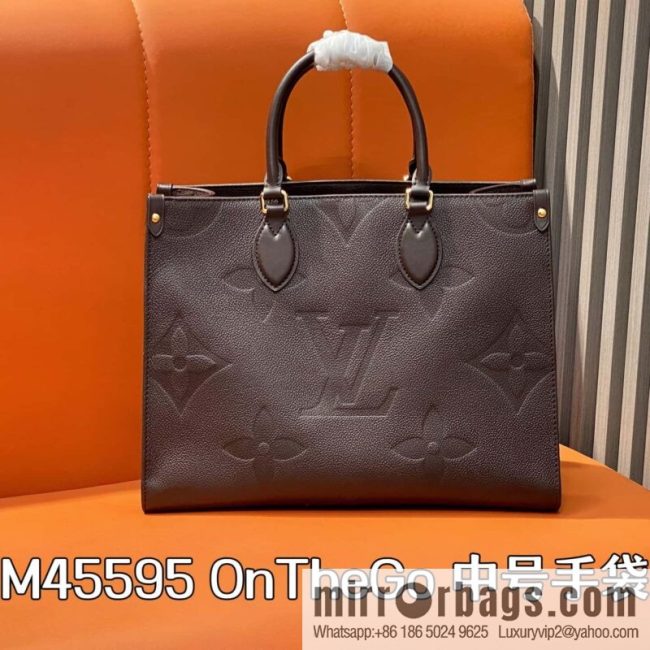 [Boutique‑grade] M45595 chocolate color, full leather embossed square bag mommy bag OnTheGo medium handbag