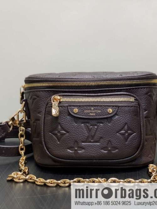 [Original order boutique] M13827 chocolate color, full leather embossed chain bag MINI BUMBAG fanny pack handbag