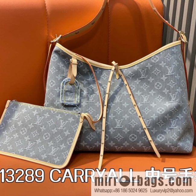 [Boutique‑grade] M13289 gray, denim shopping bag CARRYALL medium handbag
