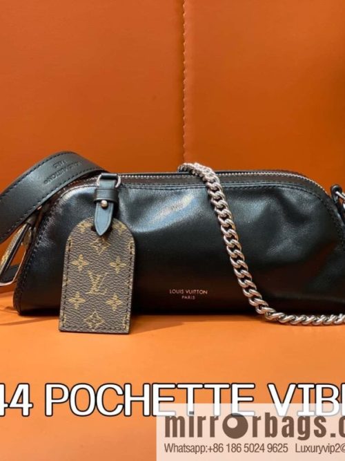 [Original order boutique] M14544 black, full leather chain bag POCHETTE VIBE handbag
