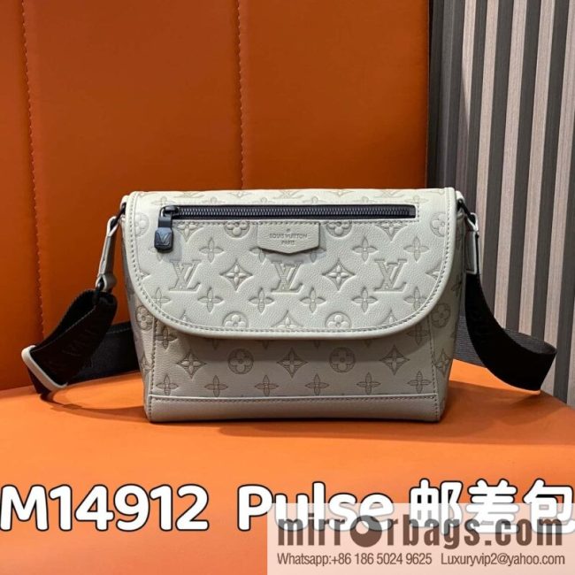 [Original order boutique] M14912 gray, full leather embossed men\'s bag messenger bag Pulse messenger bag