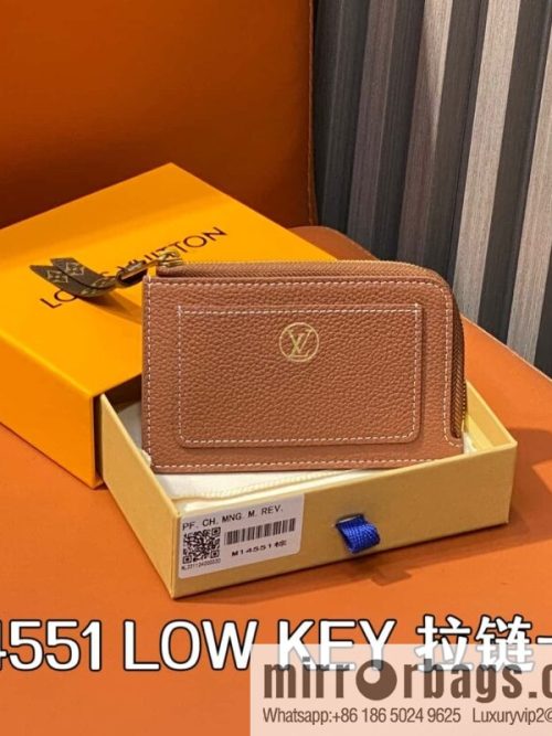 [Original order boutique] M14551 brown, full leather card bag change bag, new LOW KEY zipper card clip M14550 black