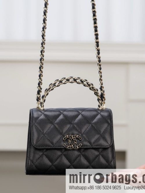 𝐂𝐡𝐚𝐧𝐞𝐥 25s Cross Handle Black Gold Litchi 🐂 Vertical AP3237