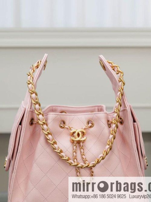 𝐂𝐡𝐚𝐧𝐞𝐥 𝟐𝟓𝐬 𝐬𝐦𝐚𝐥𝐥 𝐡𝐨𝐛𝐨 Drawstring Bucket Bag, Pink, Small AS5293
