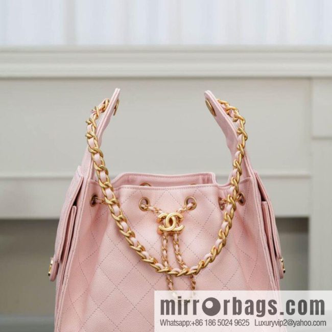 𝐂𝐡𝐚𝐧𝐞𝐥 𝟐𝟓𝐬 𝐬𝐦𝐚𝐥𝐥 𝐡𝐨𝐛𝐨 Drawstring Bucket Bag, Pink, Small AS5293
