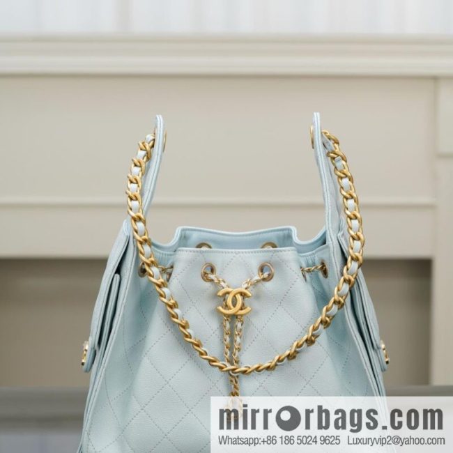 𝐂𝐡𝐚𝐧𝐞𝐥 𝟐𝟓𝐬 𝐬𝐦𝐚𝐥𝐥 𝐡𝐨𝐛𝐨 Drawstring Bucket Bag, Tiffany Blue 💙 S AS5293