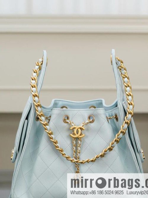 𝐂𝐡𝐚𝐧𝐞𝐥 𝟐𝟓𝐬 𝐬𝐦𝐚𝐥𝐥 𝐡𝐨𝐛𝐨 Drawstring Bucket Bag, Tiffany Blue 💙 S AS5293