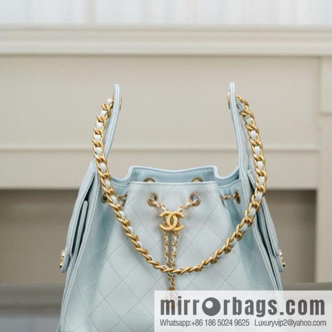 𝐂𝐡𝐚𝐧𝐞𝐥 𝟐𝟓𝐬 𝐬𝐦𝐚𝐥𝐥 𝐡𝐨𝐛𝐨 Drawstring Bucket Bag, Tiffany Blue 💙 S AS5293