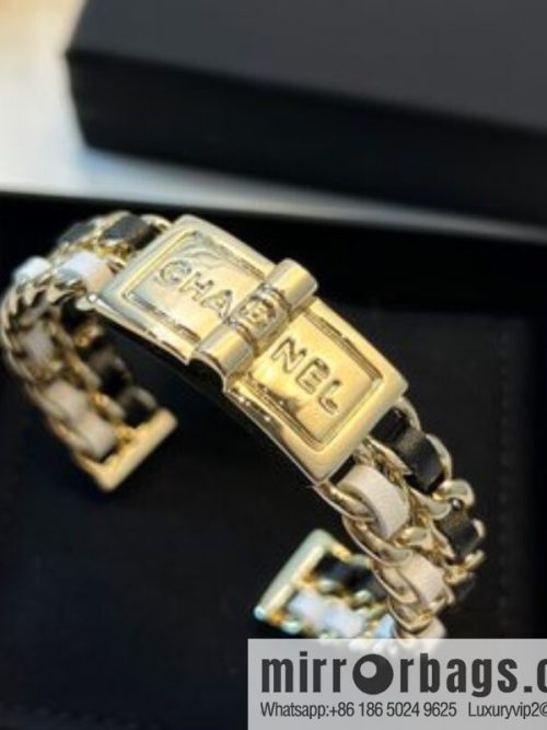 New ☑️ CHANEL Chanel double c black and white leather rope open bracelet