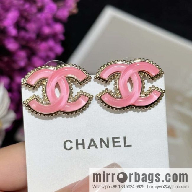 ❗️New ❗️ ☀️ new ☑️ Chanel c1 double c pink glazed stud earrings ☀️