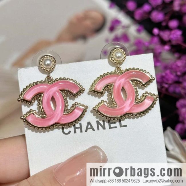 ❗️New ❗️ ☀️ new ☑️ Chanel c2 double c pink glazed stud earrings ☀️