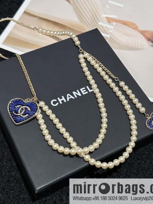 ❗️New ❗️ ☀️ new ☑️ Chanel double pearl denim peach heart love double C belt belt chain ☀️