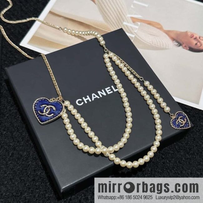 ❗️New ❗️ ☀️ new ☑️ Chanel double pearl denim peach heart love double C belt belt chain ☀️