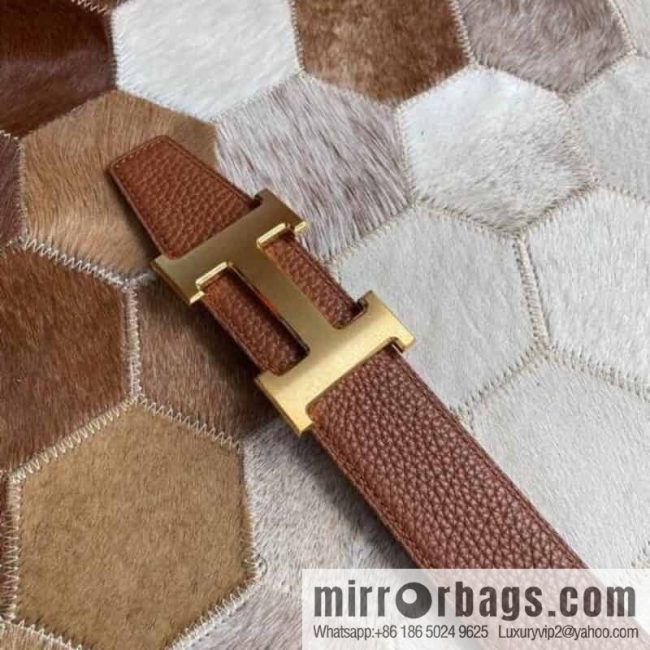 Hermes Hermes with H Gold/Silver Metal Solder Joint Buckle Men\'s Double-Sided Leather Belt 38mm - Image 3