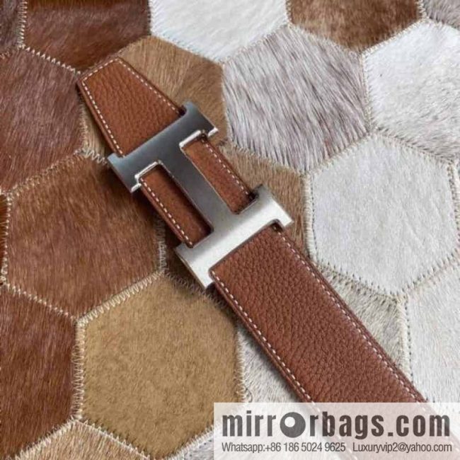 Hermes Hermes with H Gold/Silver Metal Solder Joint Buckle Men\'s Double-Sided Leather Belt 38mm - Image 4