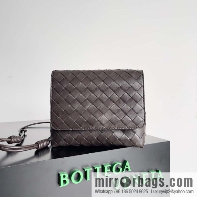 Bv new intrecciato weaving craft mini crossbody bag model number; 741897 chocolate color