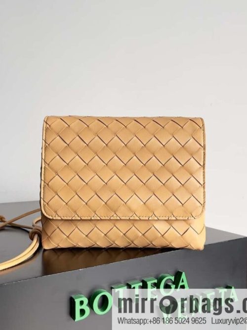 Bv new intrecciato weaving craft mini crossbody bag model number; 741897 almond color