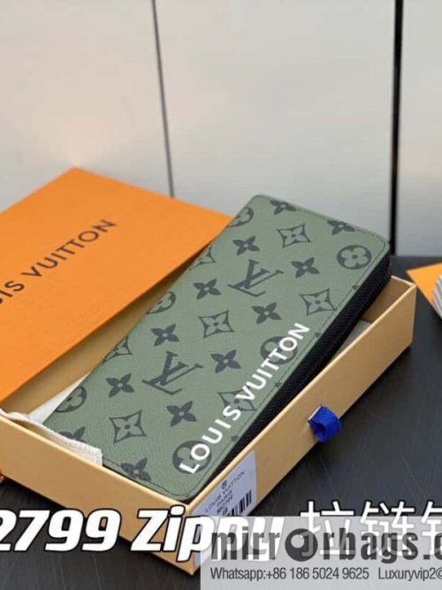 [Original single boutique] M82799 green, silk screen single zipper wallet series Zippy zipper wallet