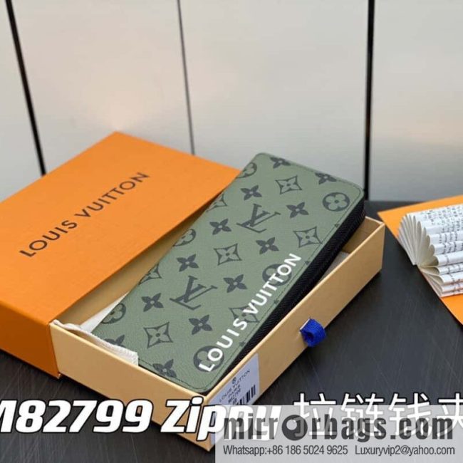 [Original single boutique] M82799 green, silk screen single zipper wallet series Zippy zipper wallet