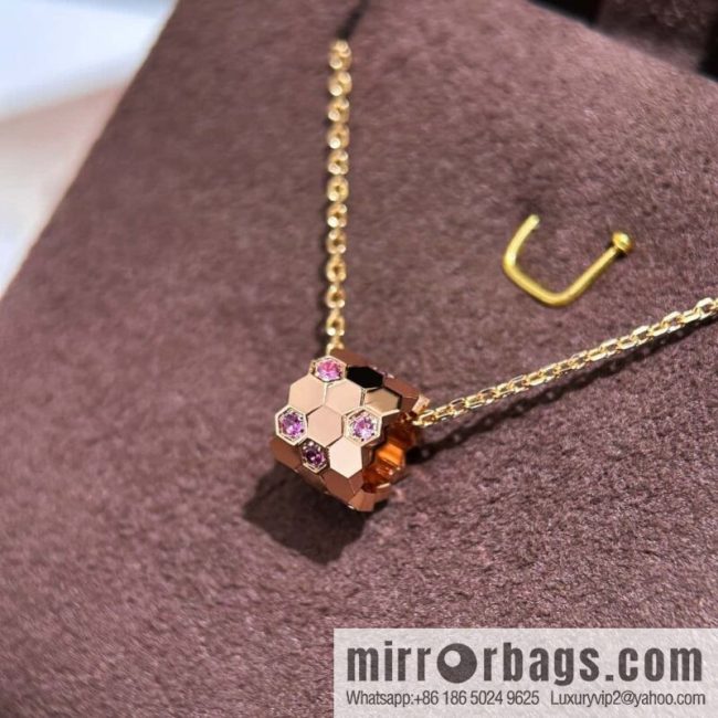 ❗️New popular ❗️ ☀️ CHAUMET new rose gold pink diamond honeycomb necklace ☀️