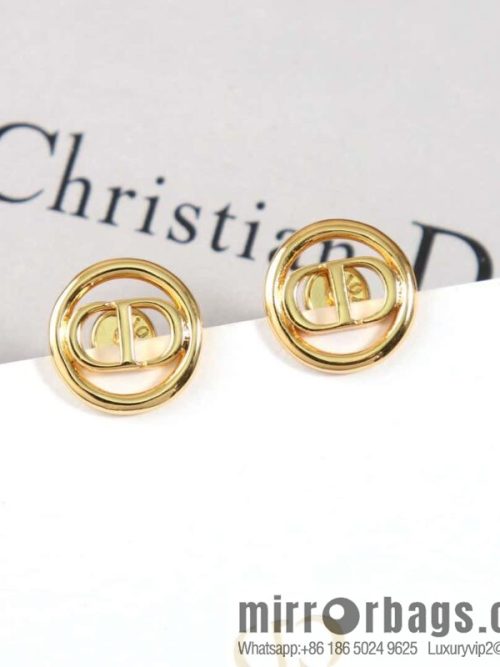New ☑️ DIOR Dior gold round CD stud earrings