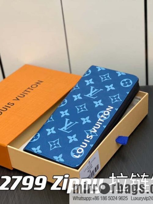 [Original single boutique] M82799 blue, silk screen single zipper wallet series Zippy zipper wallet