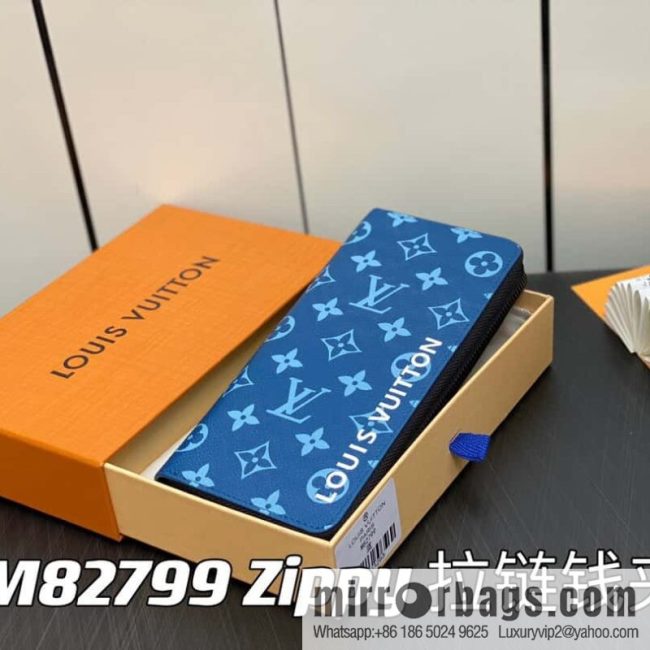 [Original single boutique] M82799 blue, silk screen single zipper wallet series Zippy zipper wallet