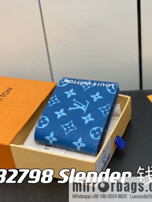 [Original single boutique] M82798 blue, silk screen suit wallet series Slender wallet