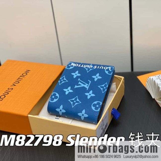 [Original single boutique] M82798 blue, silk screen suit wallet series Slender wallet