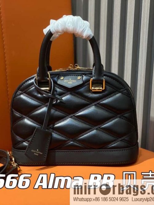[Original single boutique] M23666 black rhombus, full leather shell bag series Alma BB shell handbag