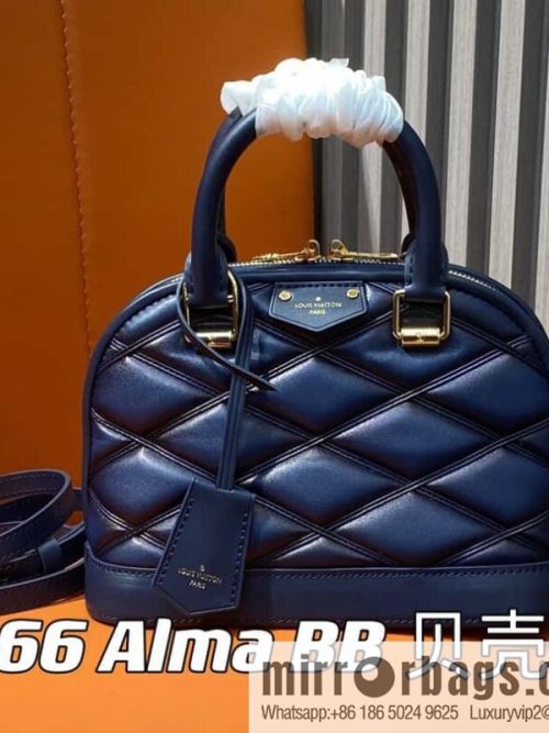 [Original single boutique] M23666 dark blue rhombus, full leather shell bag series Alma BB shell handbag